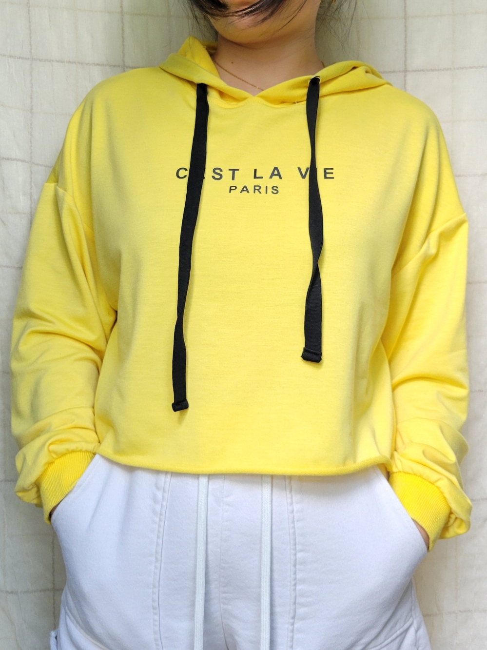 C'EST LA VIE Paris Yellow Hoodie Top